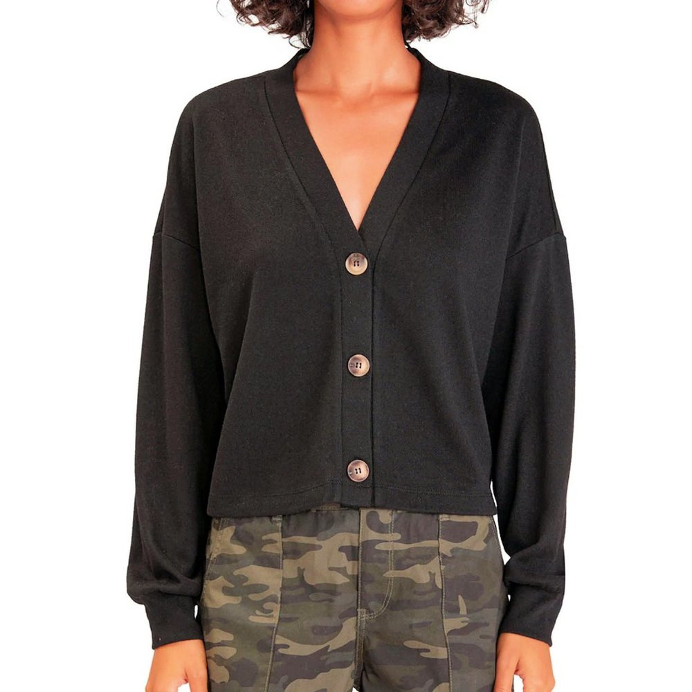 Social Standard by Sanctuary V Neck Button Sweater Knit Cardigan Black
